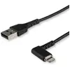Image de StarTech.com Câble USB-A vers Lightning Noir Robuste 2m Coudé à 90° - Câble de Charge/Synchronisation USB Type A vers Lightning en Fibre Aramide Robuste et Résistante - Certifié Apple MFi - iPhone - Neuf