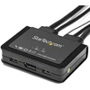 Image de StarTech.com Commutateur KVM 2 ports USB DisplayPort - 4K 60 Hz - UHD DP 1.2 Commutateur KVM USB avec 1,2 m de câble & audio - Bus-powered & remote switching - OS indépendant - MacBook ThinkPad (SV211DPUA4K)
