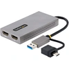 Image de StarTech.com Adaptateur USB vers double HDMI, USB A/C vers 2 écrans HDMI (1x 4K 30Hz, 1x 1080p), dongle USB-A vers C intégré, câble 4in/11cm, Windows & macOS - Adaptateur d'affichage USB 3.0 vers HDMI multi-écrans pour ordinateur portable (107B-USB-HDMI) - Adaptateur vidéo - USB type A,