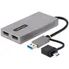 Image de StarTech.com Adaptateur USB vers Double HDMI - USB A/C vers 2 Écrans HDMI (1x 4K30Hz, 1x 1080p) - Dongle Intégré USB-A vers C, Câble de 11cm - Adaptateur USB 3.0 vers HDMI - Convertisseur USB HDMI, Windows/MacOS - Neuf