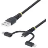 Image de StarTech.com Câble de Charge USB de 1m Robuste, USB vers Lightning/Micro-USB/USB-C, Certifié Apple MFi, Gaine en Aramide, Cordon de Charge USB Universel 3-en-1 pour iPhone/iPad/Android - Neuf