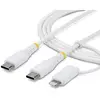 Image de StarTech.com Câble de recharge USB-C robuste 2 en 1 avec adaptateur Lightning, 30 W/60 W (3 A), Apple MFi, câble de recharge USB C tressé pour iPhone / iPad / Android, 1 m, USB C, USB C, 0,48 Gbit/s, blanc