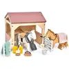 Image de Tender Leaf écurie de jouets avec poneys - ensemble d'animaux domestiques en bois pour enfants