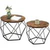 Image de VASAGLE table d'appoint, set de 2, plateau amovible, brun vintage-noir