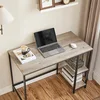 Image de Bureau VASAGLE, bureau d'ordinateur, bureau pour PC, bureau de bureau, avec 2 étagères à droite ou à gauche, pour le bureau ou le salon, structure en acier, design industriel, gris-beige et noir LWD046B02