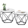 Image de VASAGLE table d'appoint, set de 2, plateau amovible, blanc-noir
