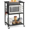 Image de Étagère De Cuisine Sur Roulettes, Chariot De Service Avec 3 Étagères, Chariot De Cuisine, Étagère Pour Micro-Ondes, Pour Mini-Four, Grille-Pain, Avec 6 Crochets