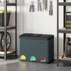 Image de SONGMICS Poubelle pour la cuisine, Poubelle avec seau intérieur, Poubelle, 45 litres, Système de tri des déchets, Poubelle à pédale en inox, 3 x 15 litres, gris fumé-noir LTB45G