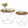 Image de Table Basse Ronde, Ensemble De 2 Tables D'appoint, Style Moderne, Plateau Amovible, Structure En Acier, Pour Le Salon, Brun Miel Et Ch