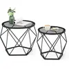 Image de Tables Basses Rondes, Set De 2 Tables D'appoint, Style Moderne, Plateau Amovible, Structure En Acier, Pour Salon, Gris Ardoise Et A