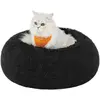 Image de Lit moelleux pour chien ou chat, coussin en forme de beignet, lavable, rembourrage amovible, poils longs, 50 cm de diamètre, noir PGW037B01