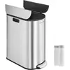 Image de SONGMICS, poubelle pour cuisine, système de tri des déchets avec 2 compartiments, 30 L et 20 L, poubelle étroite, poubelle à pédale pour le recyclage et les déchets, avec couvercle en 2 parties, couleur argent métallique, modèle LTB570E50