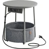 Image de Table Basse, Table Basse Ronde Avec Station De Recharge Et Panier En Tissu, Spacieuse, Pour Salon, Chambre, Table De Chevet, Élégante