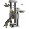 Image de Arbre À Chat Pour Grands Chats, Tour À Chat Lourde Avec Auto-Rigging, 2 Auto-Riggers, 9 Poteaux, Grand Perchoir, Grotte, Paniers, 50