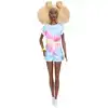 Image de Poupée Barbie Fashionistas (combinaison multicolore), grande, afro blonde, combinaison d'aspect batik, baskets, bracelet jaune, pour enfants de 3 à 8 ans