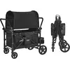 Image de Poussette 4 places VEVOR, poussette pliable push-pull avec poignée réglable, ceinture de sécurité 5 points & capote amovible, poussette pour le camping, noir (capacité de charge 150 kg)