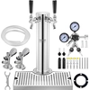 Image de VEVOR Kegerator-Turm-Kit, kit de conversion de bière avec deux robinets de soutirage, distributeur de bière en tour en acier inoxydable avec double mesureur W21.8-régulateur et raccord de fût A-System, égouttoir à bière pour les fêtes à domicile