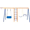 Image de Jeux de balançoire VEVOR pour le jardin, set de balançoire 6 en 1 avec 2 balançoires, barre de trapèze, échelle d'escalade, filet à grimper et panier de basket-ball, capacité de charge de 200 kg, set de balançoire robuste en métal pour l'extérieur pour les enfants à partir de 3 ans