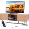 Image de VEVOR Support TV en rotin, armoire TV rétro pour téléviseur 165 cm, armoire TV en rotin boho avec prise électrique intégrée & prises USB, étagères réglables pour salon, salle multimédia, chêne