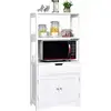Image de Costway - Armoire De Salle De Bain Meuble De Rangement Wc, Avec Tiroir, 2 Étagères Ouvertes,double Porte,meuble D'Entrée Cuisine Salon,blanc