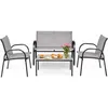 Image de Salon De Jardin 4 Places 4 Pièces En Textilène Avec 2 Chaises 1 Banc Et 1 Table Basse Vitrée Cadre En Métal Pour Baclon/terrasse/patio, Gris - Costway