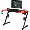 Image de Costway - Bureau De Jeu Bureau Gamer Surface En Fibre De Carbone 120 X 60 X 76cm Avec Porte-gobelet, Crochet Pour Ecouteurs Et Supports Audio Noir Et Rouge