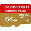 Image de Carte mémoire microSDXC SanDisk Extreme Plus 64 Go UHS-I V30 A2 QuickFlow jusqu'à 200 Mo/s lecture 90 Mo/s écriture Rouge/Doré - Neuf