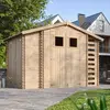 Image de Maison en bois Abri de jardin avec bois de chauffage TIMBELA M389 - Abri de jardin en bois L328xL206xH218 cm/ 3,53 + 0,97 + 0,97 m2 - Toit imperméable