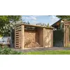 Image de TIMBELA M205 - Abri de jardin en bois avec étagère pour bois de chauffage L344xL146xH199 cm/ 3.64 m2