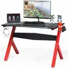 Image de Costway - Bureau Gamer 60 X 115 Cm, Tapis De Souris, Support Pour Ecouteurs Et Support Pour Tasse, Porte-gobelet, Surface En Fibre De Carbone Et Cadre En Acier, Table De Gaming Pour E-sport, Noir+rouge