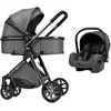Image de Poussette 3 en 1 Bébé Combinée Siège-Auto Nacelle Haute Trio Réversible Réglable Haute Qualité Roues increvables Canne Gris