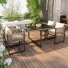Image de Ensemble De Jardin 5 Pièces Comprenant 1 Table À Manger Et 4 Chaises Empilables (ensemble De Jardin, 5 Pièces, Ensemble De Sièges), Corde Fine, Fer, Plateau De Table En Verre De Sécurité De 5 Mm D'Épa