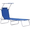 Image de Chaise Longue Avec Toit, Chaise Longue De Jardin Pliable Avec Dossier Réglable Sur 4 Positions, Chaise Longue De Camping Pour Balcon, Tissu Oxford