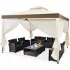Image de Costway - Pavillon Tonnelle De Jardin De 3x3m Autoportante Avec Ornements 4 Rideaux De Moustiquaire Polyester 300 X 300 X 200/265 Cm Beige