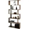 Image de Costway   Bibliothèque Industrielle 6 Niveaux 80x23x192cm   Étagère En Bois De Particules   Design En S Avec Pieds Antidérapants   Marron