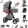 Image de Poussette combinées bebe 3 en 1, Poussette canne haute qualité - Sièges auto, nacelle, Avec grand panier, V9 Gris