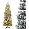 Image de COSTWAY Crayon Sapin de Noël 180cm, Sapin artificiel 500 aiguilles PVC avec neige, Sapin de Noël artificiel avec 250 LEDs blanc chaud & support métallique