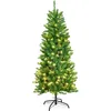 Image de COSTWAY Sapin de Noël 150cm crayon avec lumières LED blanc chaud, sapin artificiel avec système de pliage et support métallique, sapin de Noël aiguilles PVC, sapin artificiel Noël vert