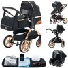 Image de YAZOCO - Poussette combinée 3en1 - Avec nacelle-siège auto - Jusqu'à 15Kg - Or-Noir