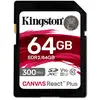 Image de Kingston Technology 64GB Canvas React Plus SDXC UHS-II 300R/260W U3 V90 for Full HD/4K/8K - Neuf