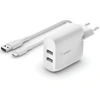 Image de Belkin Chargeur Dual USB-A, 24W incl. câble USB-C 1m, blanc