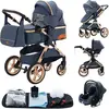 Image de Poussette 3 en 1 Bébé Combinée Siège-Auto Nacelle Trio Réversible Réglable Haute Qualité Roues increvables Canne.bleu.