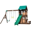 Image de Backyard Discovery Lakewood Tour de jeux en bois | Maison de jeux XXL pour enfants avec toboggan, balançoire, trapèze & table de pique-nique | Maison sur pilotis pour le jardin