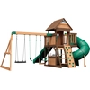Image de Backyard Discovery Cedar Cove, Aire De Jeux En Bois | Portique Balançoire Avec Double Mur D'Escalade, Toboggan Et Balançoire, Bac À Sable |