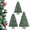 Image de XMTECH, sapin de Noël artificiel de 150 cm, en PVC, avec pied en bois. Arbre de Noël décoratif pour les fêtes, système pliable avec effet neige et décorations en forme de cônes de pin