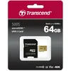 Image de Transcend 500S - Carte mémoire flash (adaptateur microSDXC vers SD inclus) - 64 Go - classe vidéo V30 / UHS-I U3 / classe 10 - microSDXC