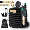 Image de Tresko   Tuyau D'Arrosage Flexible Et Extensible 30m   Anti-vrille   Adapté Jusqu'à 10 Bar   Tissu Polyester 3750d   Support Mural Inclus