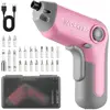 Image de Ensemble de perceuse-visseuse sans fil WORKPRO 3,6V, perceuse-visseuse excentrique, avec 21 embouts et une tige d'extension, batterie 2000 mAh, éclairage LED, câble USB-C, boîte de rangement, pour bricoleurs, couleur rose