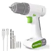 Image de Visseuse sans fil WORKPRO 12 V, couple de 19 Nm, mandrin 3/8", 17+1 réglages, batterie 1500 mAh, éclairage LED, 6 accessoires inclus, blanc/gris