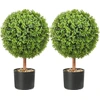 Image de VEVOR 2x Boule de buis Artificielle Ø40,6cm Décoration de jardin Buis en pot de fleurs Boule de buis artificielle Plante artificielle en PE, bois, PP incl. 4 pcs. Papillons décoratifs et 10 pcs. Feuilles de rechange